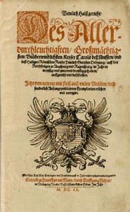Titelblatt der Constitutio criminalis Carolina; Scan der Bayerischen Staatsbibliothek