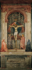 Masaccio: Heilige Dreifaltigkeit, um 1428, Bild:Wikimedia Commons (Buch: John T. Spike, Masaccio, Rizzoli libri illustrati, Milano 2002)