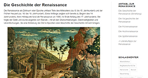 Screenshot der WebHistoriker-Seite zur Renaissance