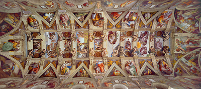 Michelangelo: Fresken in der Sixtinischen Kapelle; Michelangelo: Fresken in der Sixtinischen Kapelle; Gesamtbild: https://commons.wikimedia.org/wiki/File:Sistine_ceiling.jpg (Wikimedia Commons, public domain)