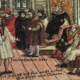 Luther auf dem Reichstag zu Worms; Kolorierter Holzschnitt von 1556. (Wikimedia commons, public domain)
