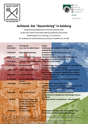 Poster zur Ringvorlesung Aufstand. Der 'Bauernkrieg' in Salzburg 1525/26; PDF der Universität Salzburg