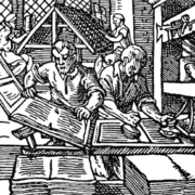 Darstellung-Buch-1568-Jost-Amman-Ausschnitt Darstellung des Buchdruckerhandwerks (1568) von Jost Amman (Wikimedia commons)