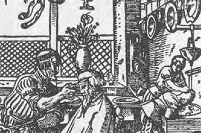 Jost Amman: Der Balbierer (Ausschnitt), in: Hans Sachs: Eigentliche Beschreibung aller Stände auf Erden (1568)