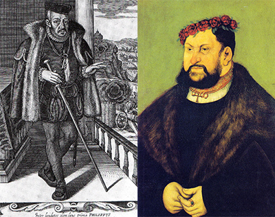 Landgraf Philipp I. von Hessen (Stich von Matthäus Merian) und Kurfürst Johann der Beständige von Sachsen (Lukas Cranach d.Ä.), Wikimedia commons, public domain