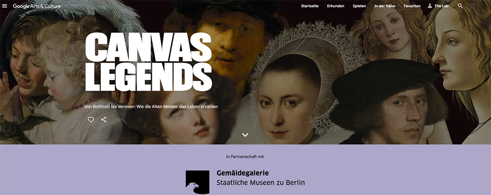 Screenshot Website der Gemäldegalerie Berlin zum Projekt Canvas Legends