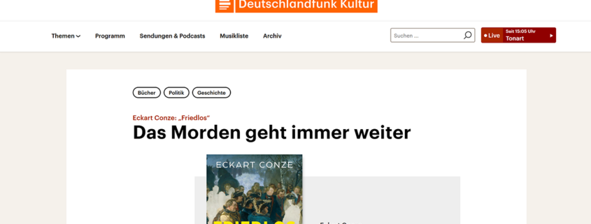 Screenshot der Website des Dlf zu Cinzes Werk "Friedlos"